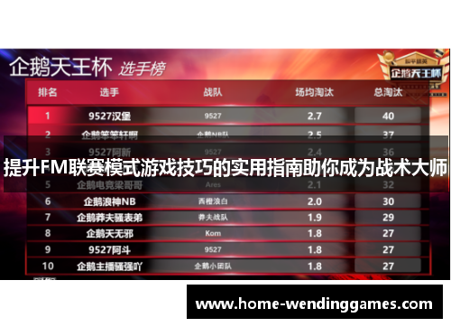 提升FM联赛模式游戏技巧的实用指南助你成为战术大师