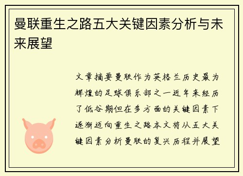 曼联重生之路五大关键因素分析与未来展望